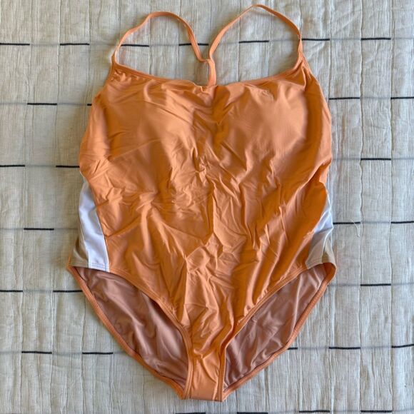 NWT J. Crew Active Colorblock One-Piece - Bright Canteloupe Size 22 - Picture 2 of 11